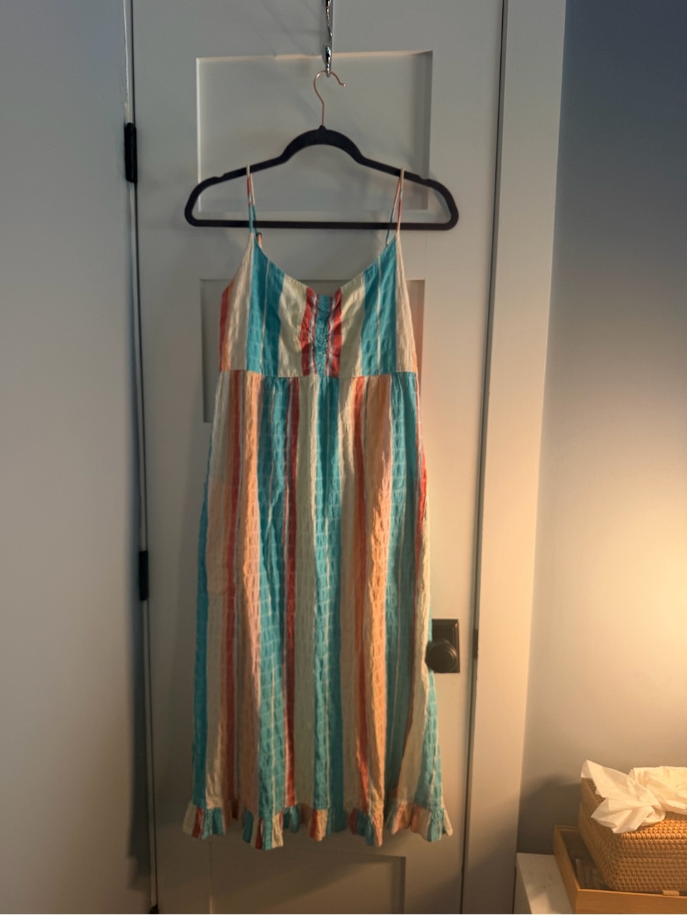 THML Multicolor Striped Sundress in Aqua, Peach & Coral